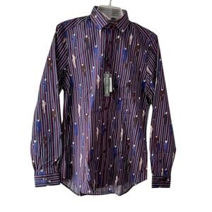 Paisley & Gray Men’s Slim Fit Dress Shirt M Striped Man Print Burgundy Navy NWT